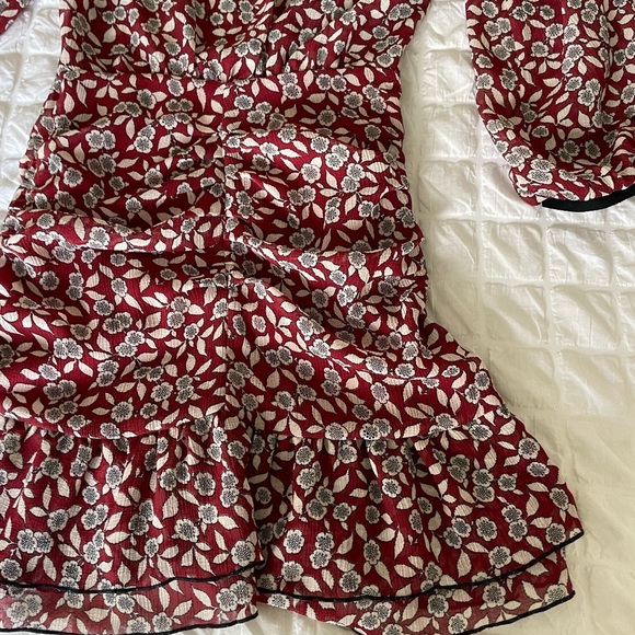 ba&sh Billy ruched Red and White Sheath Dress with Peter Pan Collar - Picture 10 of 13